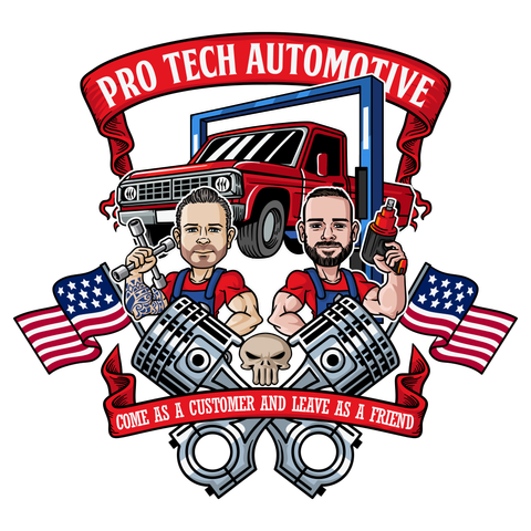 Pro Tech Automotive logo — skull and pistons emblem